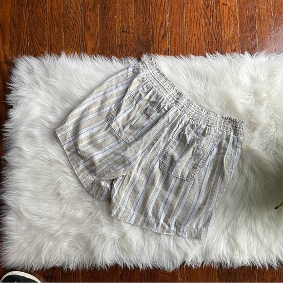 Linen Blend Shorts Pull On Neutral Blue Stripe - Picture 9 of 9